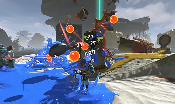 Official Splatoon Raiders combat scene where ink coverage and enemy pressure can add retries to a route