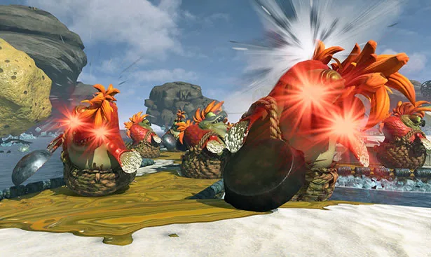 Official Splatoon Raiders gameplay scene with several enemies approaching through ink
